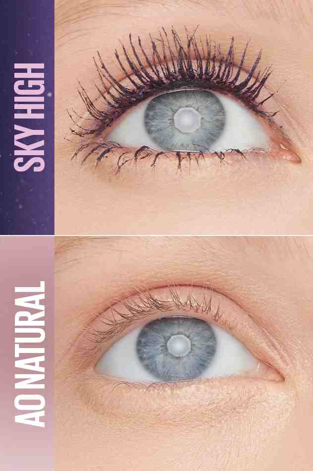 Three rows of before after images of Eyes with and without mascara
